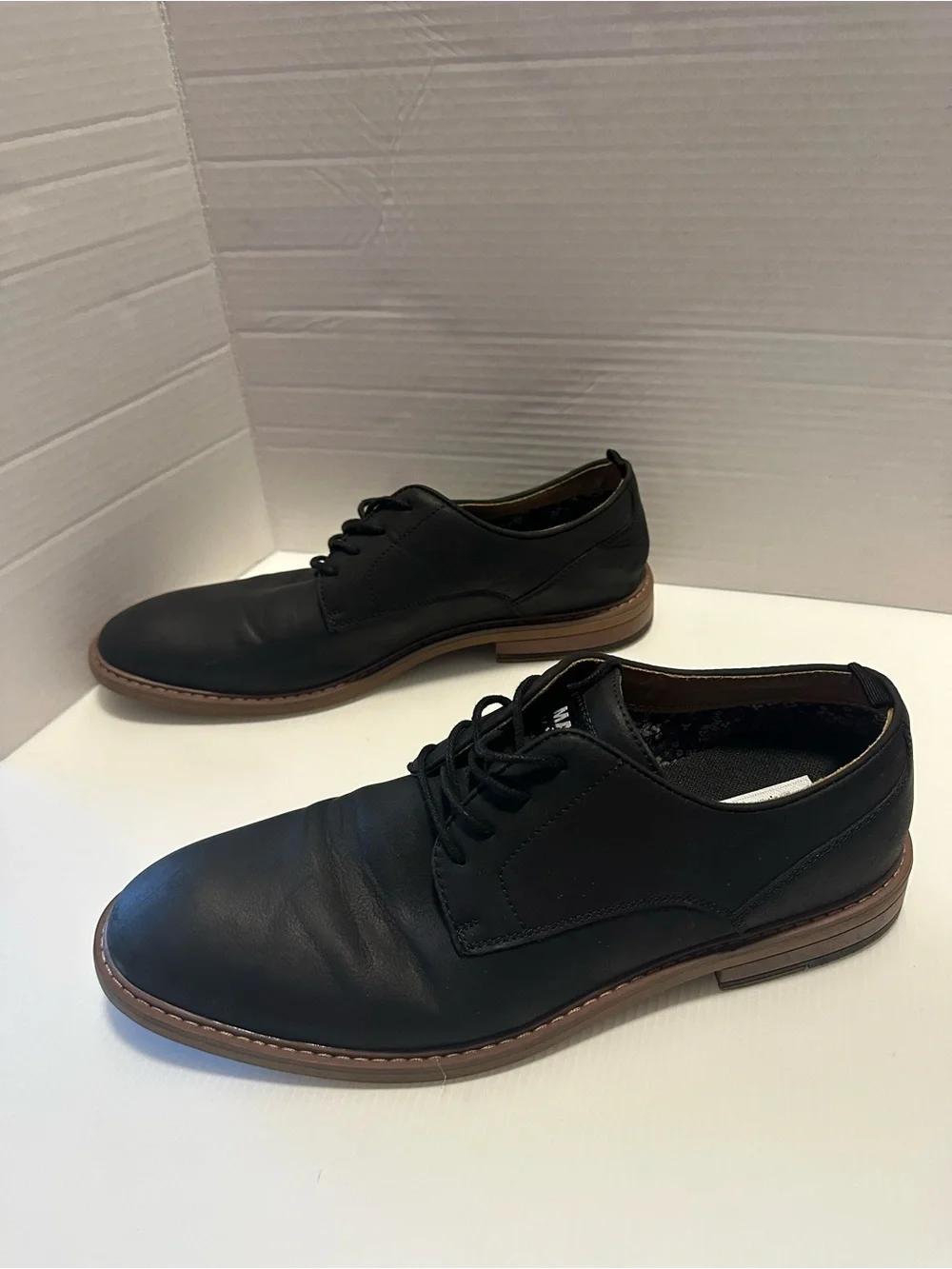 Steve Madden Black Derby Shoes with Brown Welt